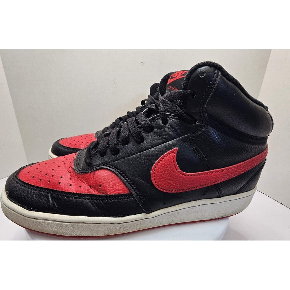 Nike Men's Court Vision Mid Shoes Size 7.5 DM8682-001 Black Red Sneakers